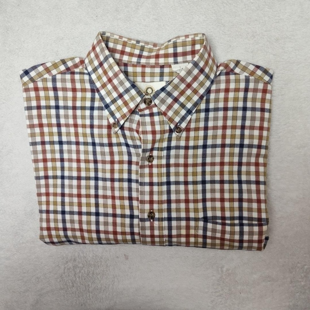 Viyella Shirt Mens L Brown Check Collared Cotton Wool Button Up Long Sleeve